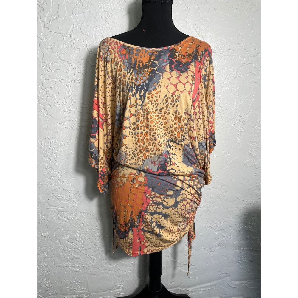 Lascana Venus M Animal Print Ruched Dolman Sleeve Y2K Boho Mini Dress